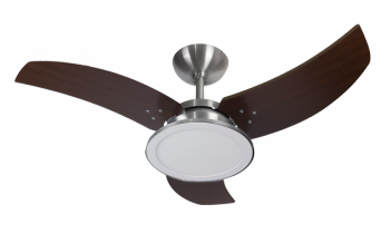 Ventilador de  Teto VENOM Tron 130w 127v Aço Escovado com Pás em  Madeira Luminária em Led Abrange Até 25 m²